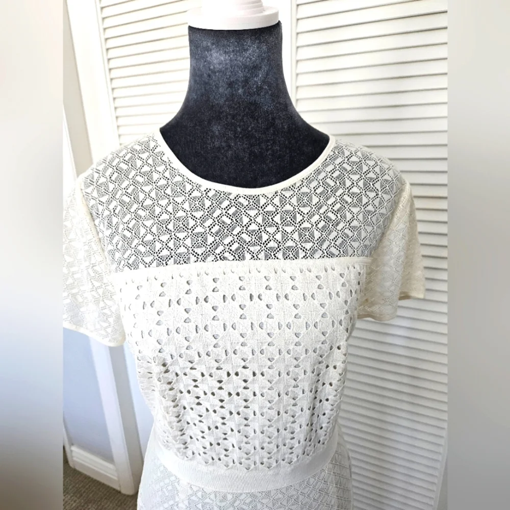 Banana Republic Eyeley Ivory Cream Off White Fit & Flare Lined Summer Dress  10 - Picture 2 of 6